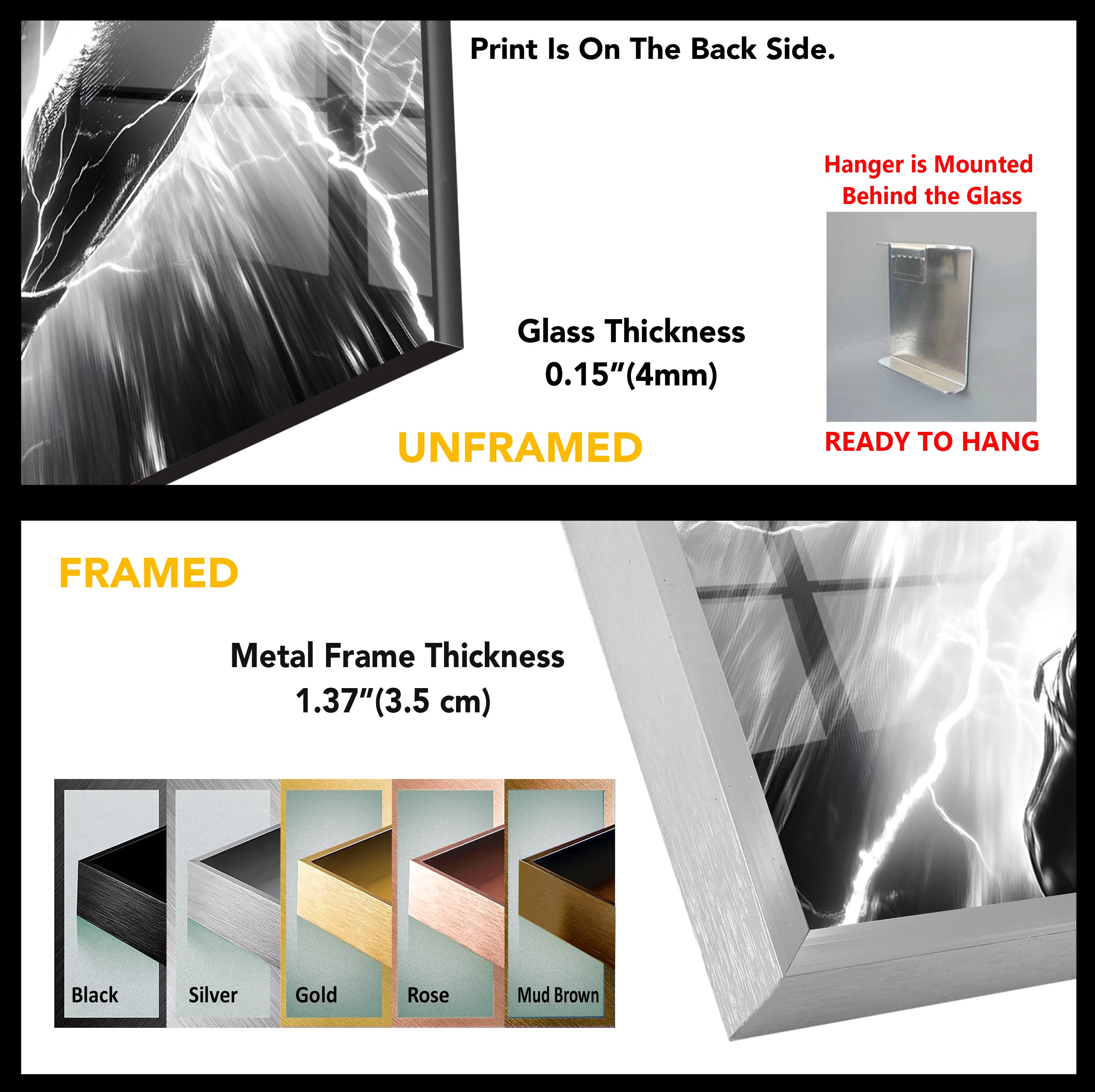 Black and White Flash Glass Wall Art - Modern Abstract Home Decor for Living Room, Bedroom & Office - Perfect for Gifts and Interior Design