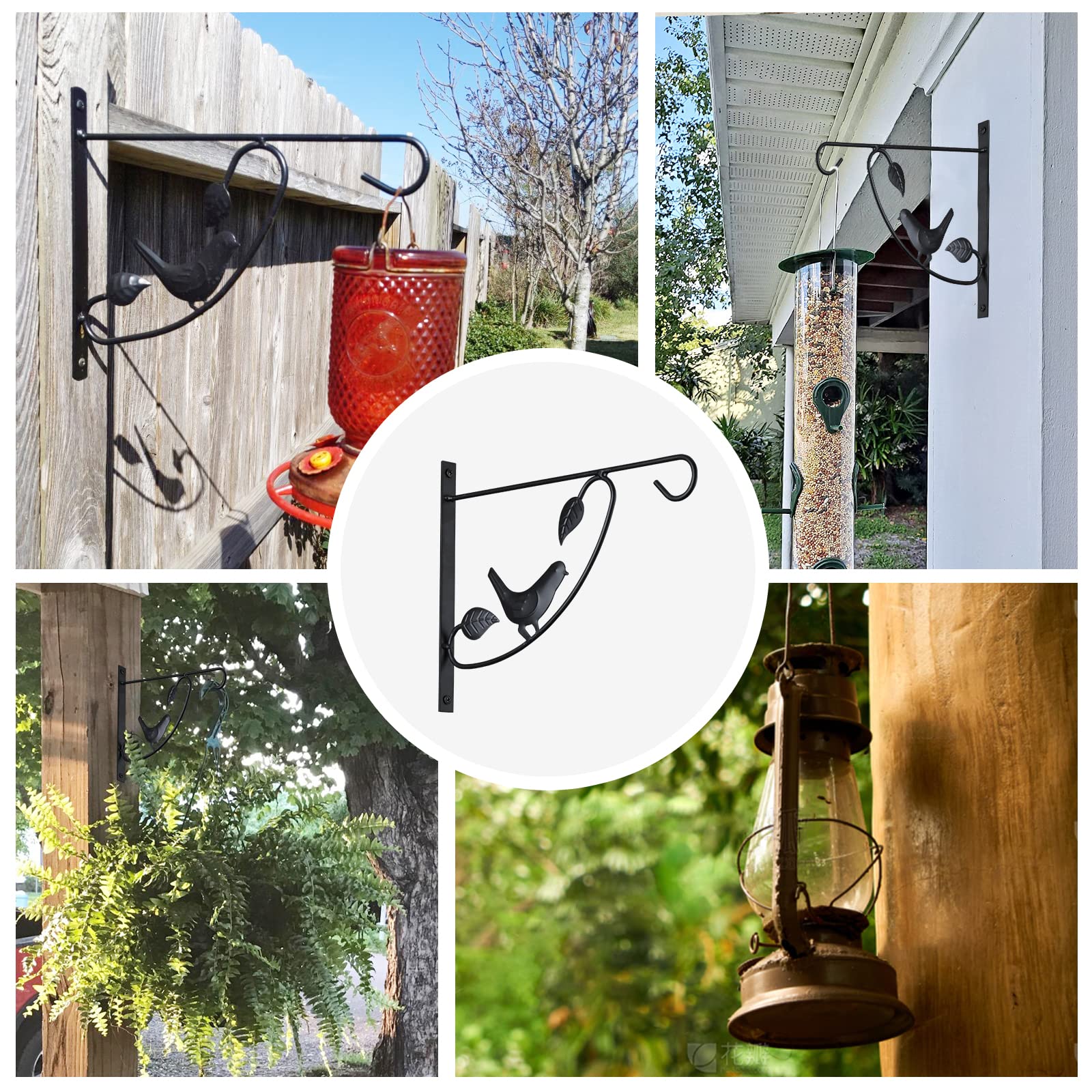 12 Inch Wall Mounted Hanging Plant Bracket - Heavy Duty Black Planter Hooks for Outdoor & Indoor Use - Includes Screws (2 Pack) - Perfect for Lanterns, Flower Pots, Bird Feeders & Wind Chimes in Garden, Lawn, Patio or Balcony