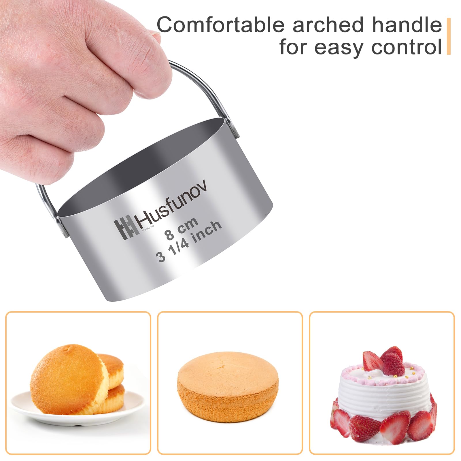 5-Piece Stainless Steel Round Biscuit & Cookie Cutter Set with Handles - Professional Baking Tools for Cakes, Pastries, Pies & Dough - Perfect for Holiday Baking, Birthday Parties & Home Kitchen Use