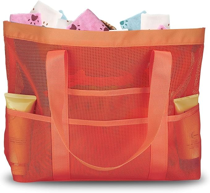 Waterproof Mesh Beach Tote Bag for Women - Large 9-Pocket Family Beach Bag with Zipper | Perfect for Pool, Vacation, Travel & Summer Outings