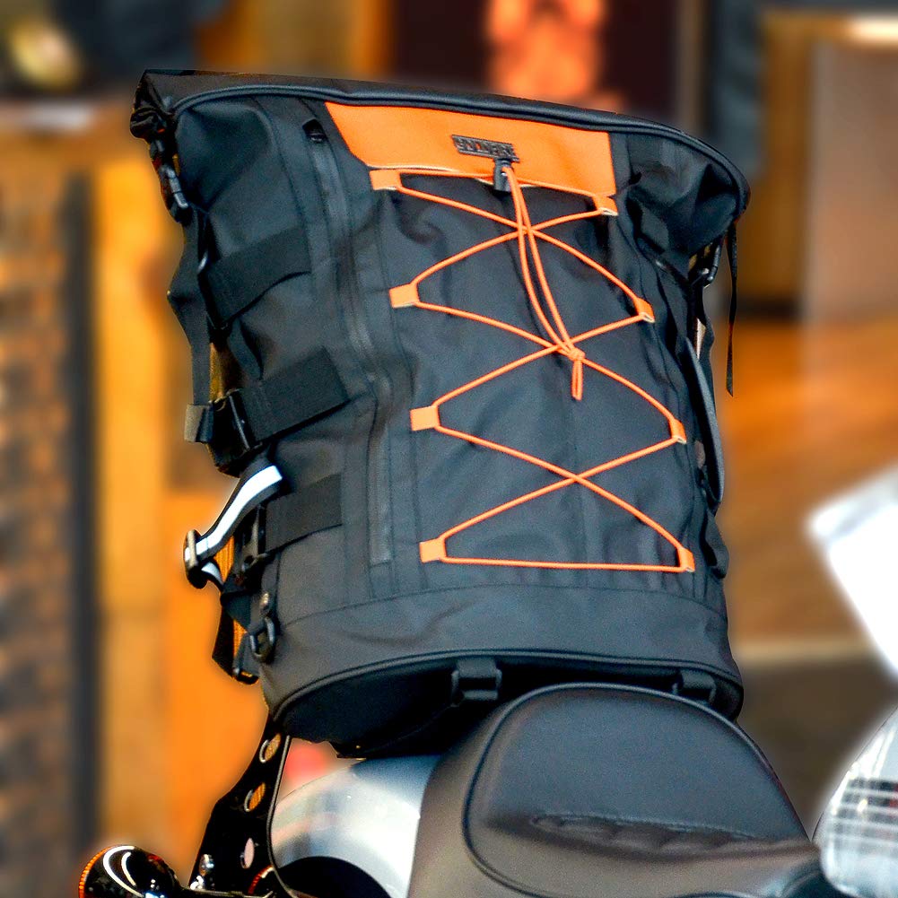 Goldfire Expandable Motorcycle Tail Bag - Waterproof Sissy Bar Duffle Pack for Travel & Commuting - Large Black Motorcycle Luggage with Secure Straps - Perfect for Road Trips, Daily Rides & Adventure Touring