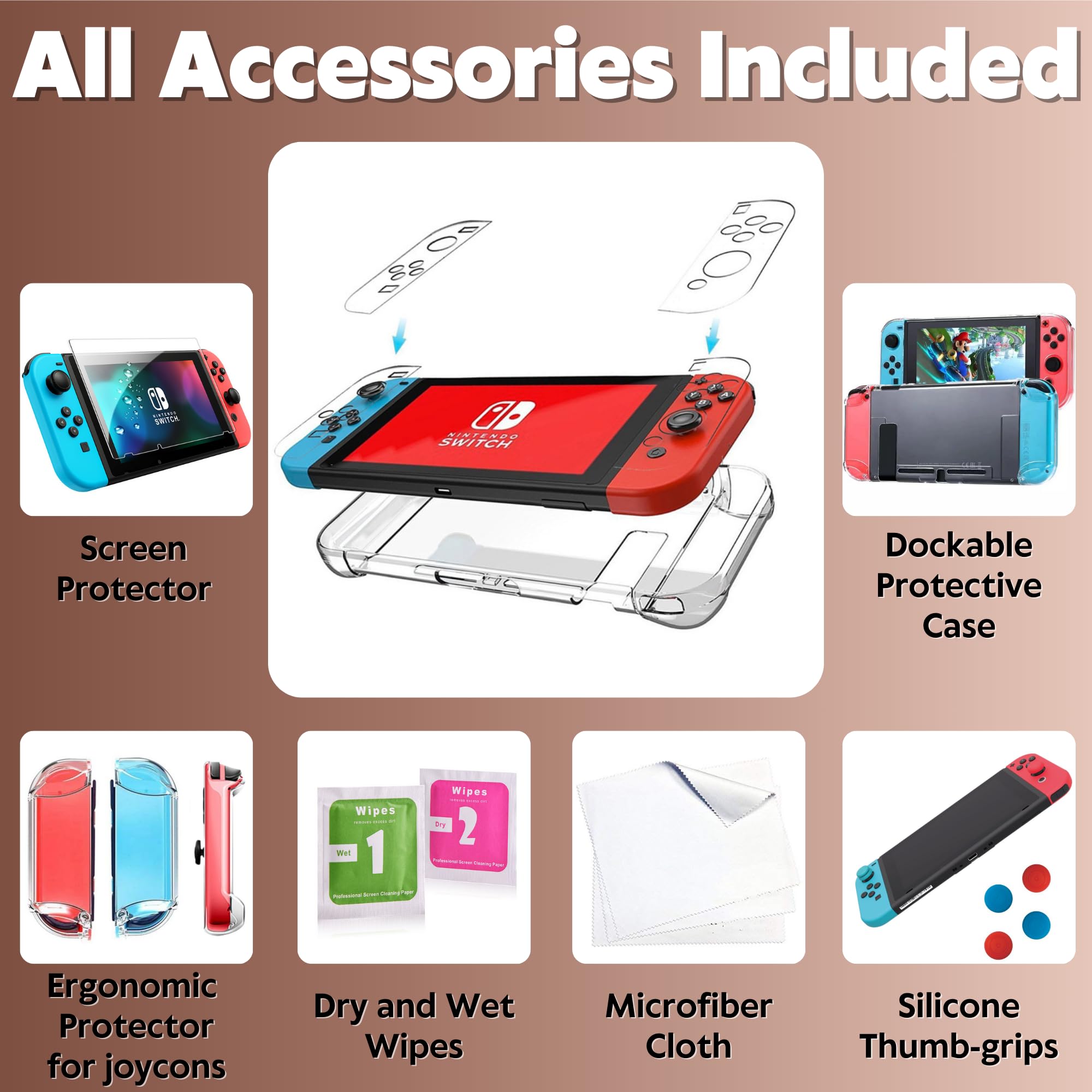 Premium Genuine Leather Travel Case for Nintendo Switch - Hard Shell Protective Cover with 10 Game Card Slots, Dockable Design, 2 Joycon Covers, 4 Thumbstick Caps & Screen Protector - Perfect for Gaming On-The-Go, Travel Protection & Switch Accessories Storage