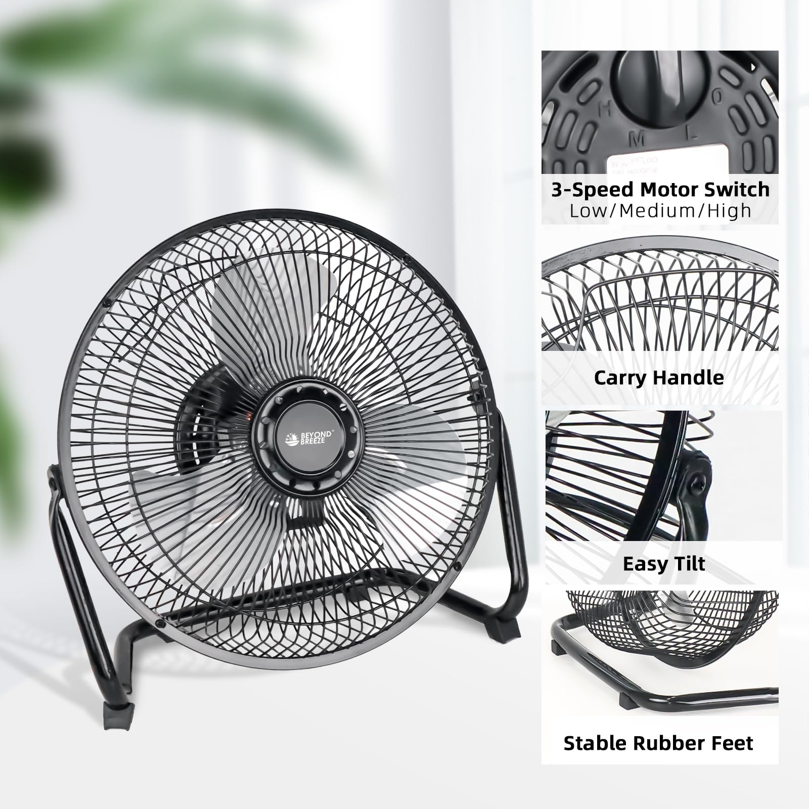 9 Inch 3-Speed All Metal Floor Fan - Adjustable Tilt Small Desk Fan for Office, Bedroom & Home Cooling | Quiet Personal Fan for Workstation, Tabletop & Indoor Use