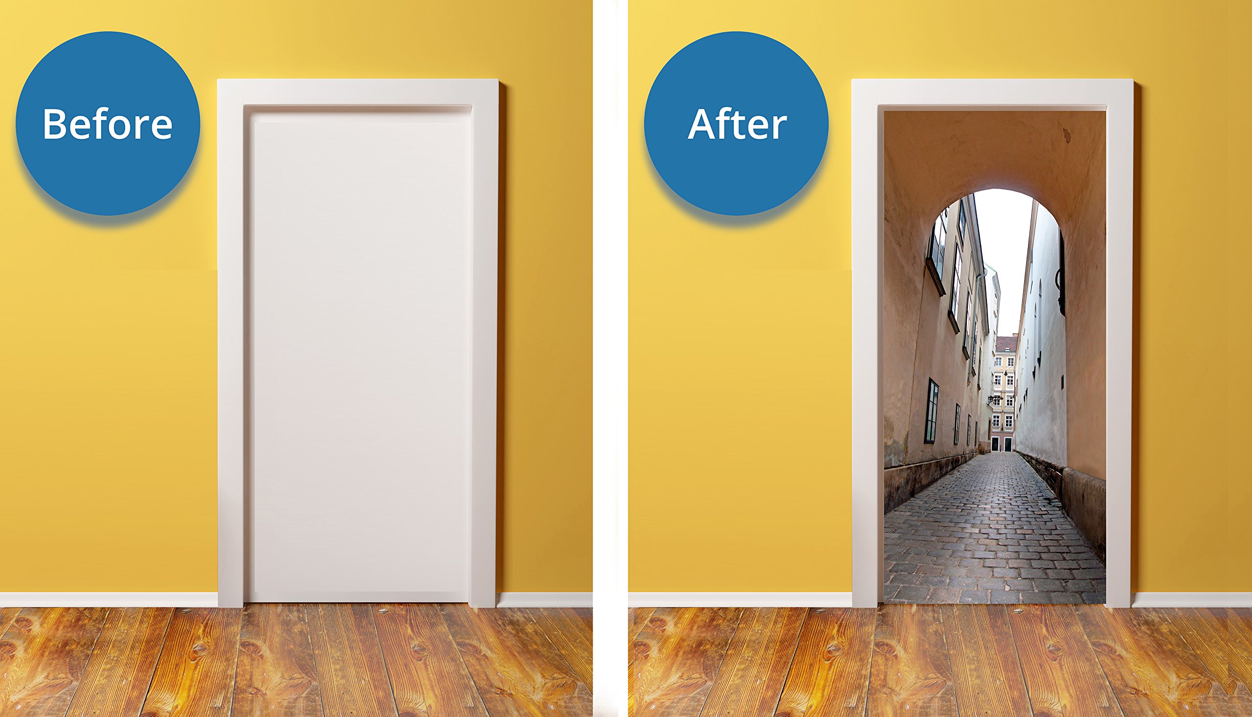 Windowpix DoorPix 32x80 Inch Peel and Stick Door Mural Wrap - Luster Semi-Gloss Bubble-Free Tunnel Streets in Ibiza Design - Easy to Clean, Durable Wall Decal for Home & Office Decor - Perfect for Bedrooms, Living Rooms, and Entryways