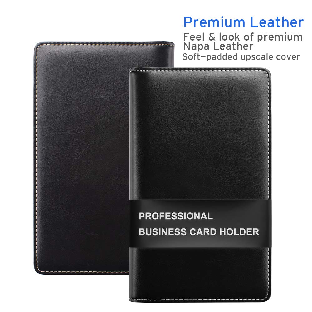 Sooez Professional Leather Business Card Holder Organizer - 240 Capacity PU Credit Card Booklet for Men & Women - Stylish Black Name Card Storage File - Perfect for Office, Networking & Business Meetings