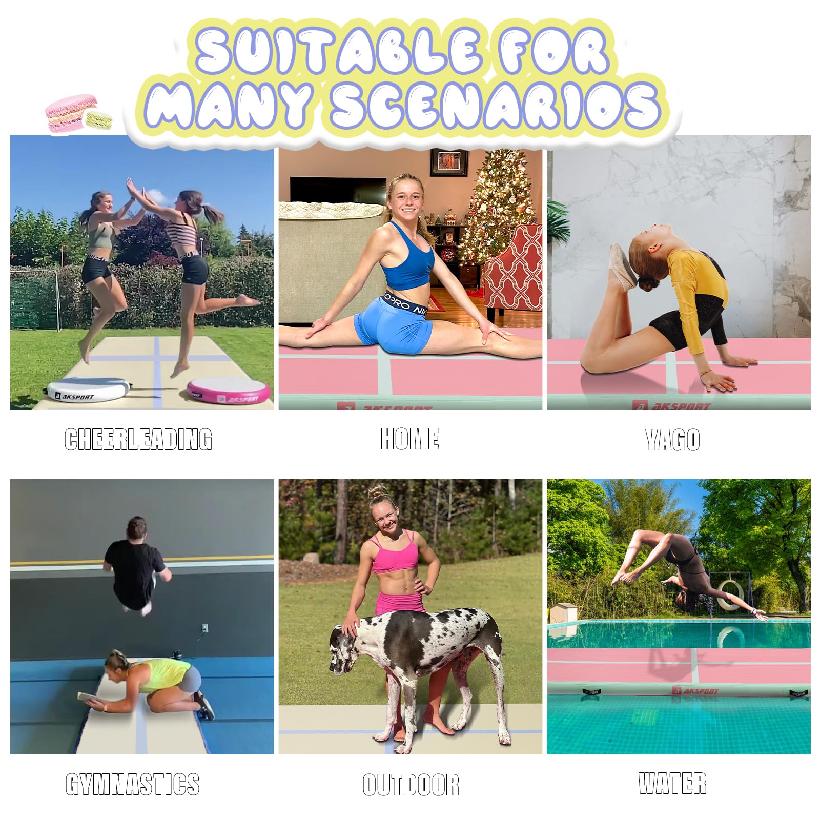 AKSPORT Inflatable Gymnastics Mat Tumble Track - 10ft to 23ft Air Tumbling Mat with Pump for Home Gym, Cheerleading & Yoga Training | Perfect for Kids, Adults & Professional Athletes