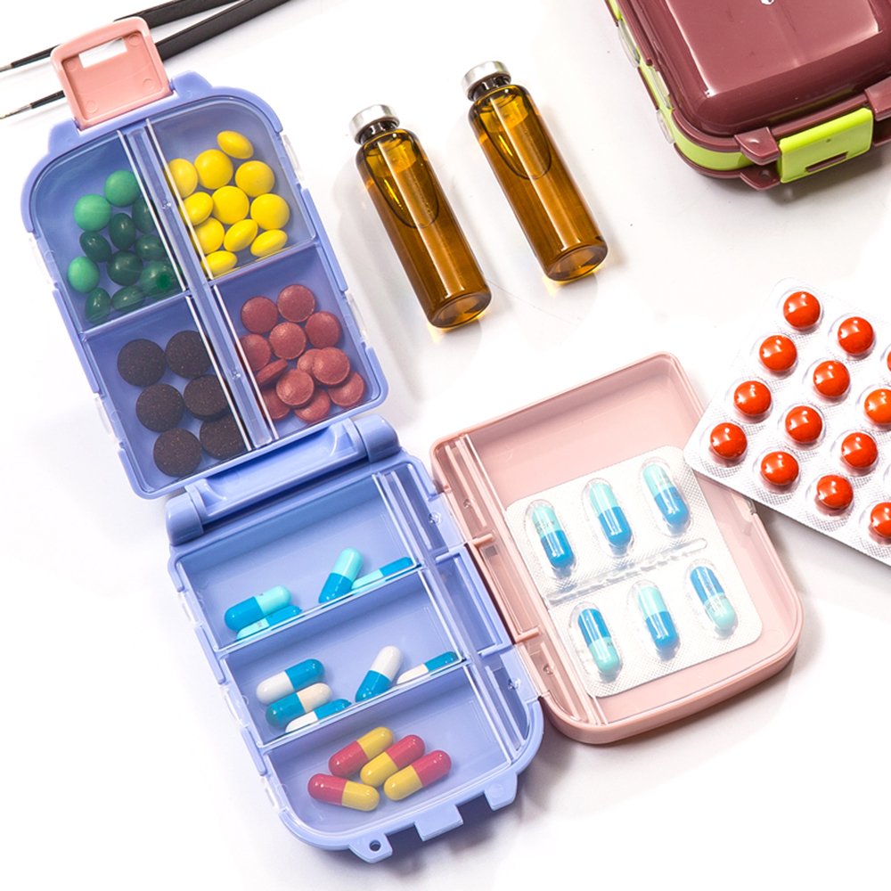ToiM 8 Compartment Weekly Pill Organizer - Portable Plastic Medicine Storage Box for Vitamins, Supplements & Medications (Black) | Perfect for Travel, Home Use & Daily Medication Management