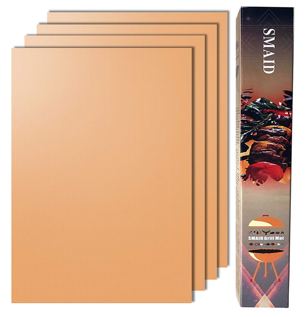 Smaid Non-Stick Copper Grill Mat for Outdoor Cooking - 15.75 x 13 Inch Reusable BBQ Grill Mat for Gas, Charcoal & Electric Grills - Easy to Clean & Durable - Perfect for Backyard BBQ, Camping & Tailgating Parties