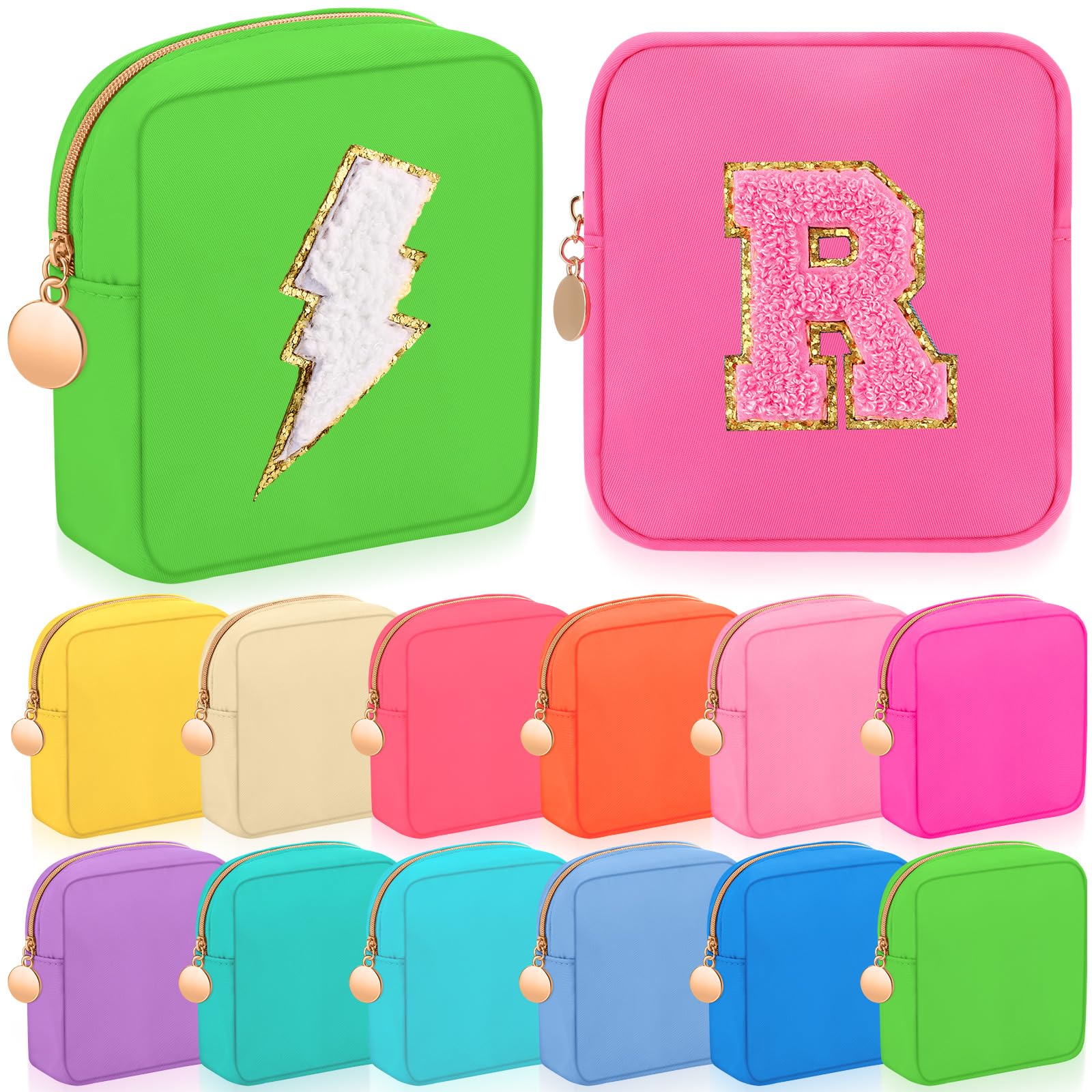 12 Pcs Mini Makeup Bags - Small Nylon Zipper Pouches for Cosmetics, Travel & Purse Organization - Bright Color Square Cosmetic Bags for Women (Perfect for Travel, Gym & Everyday Essentials)