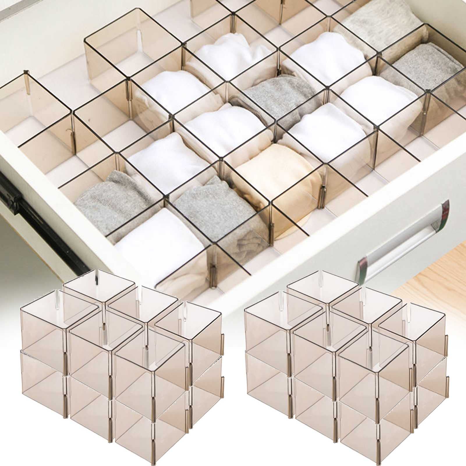 XUESHA 24-Compartment Drawer Organizer for Socks, Underwear & Accessories | Plastic Storage Box for DIY Grid, Cosmetics, Kitchen Cutlery & Desktop Organization | Perfect for Closet, Bathroom & Office Use