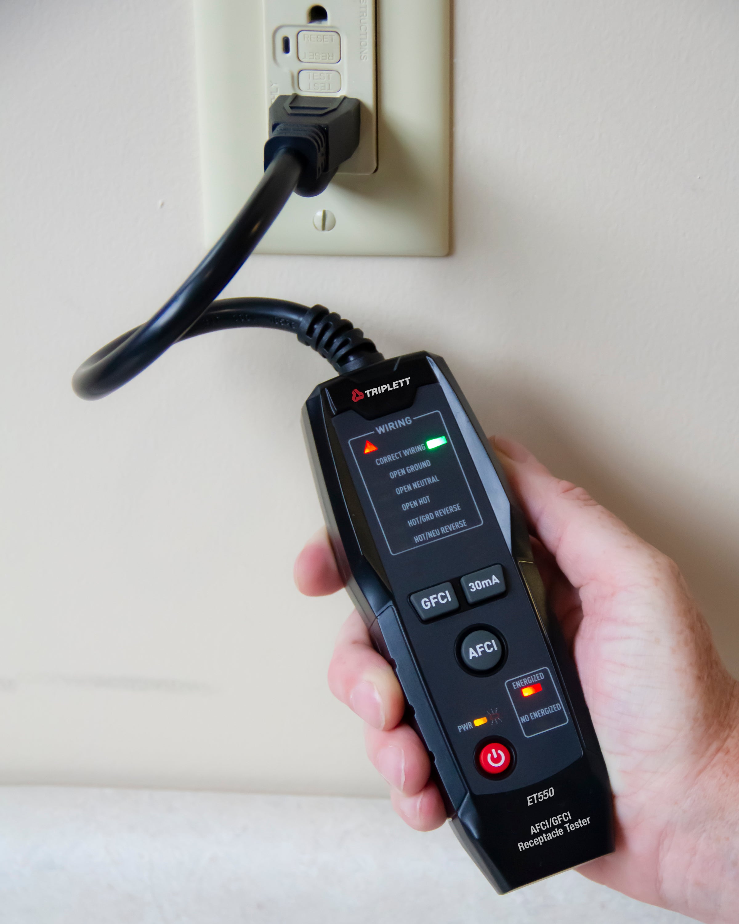 AFCI/GFCI Receptacle Tester (ET550) - Electrical Outlet Safety Tester for Home & Commercial Use - Detect Faulty Wiring & Circuit Protection Issues