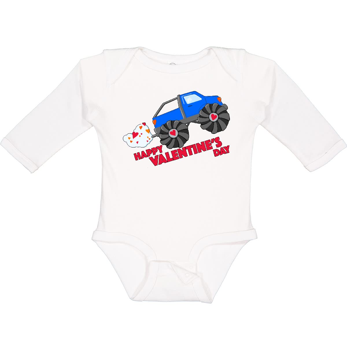 Inktastic Happy Valentine's Day Monster Truck Long Sleeve Baby Bodysuit - Cute Valentine's Outfit for Boys & Girls - Perfect for Valentine's Day Photos, Parties & Gifts