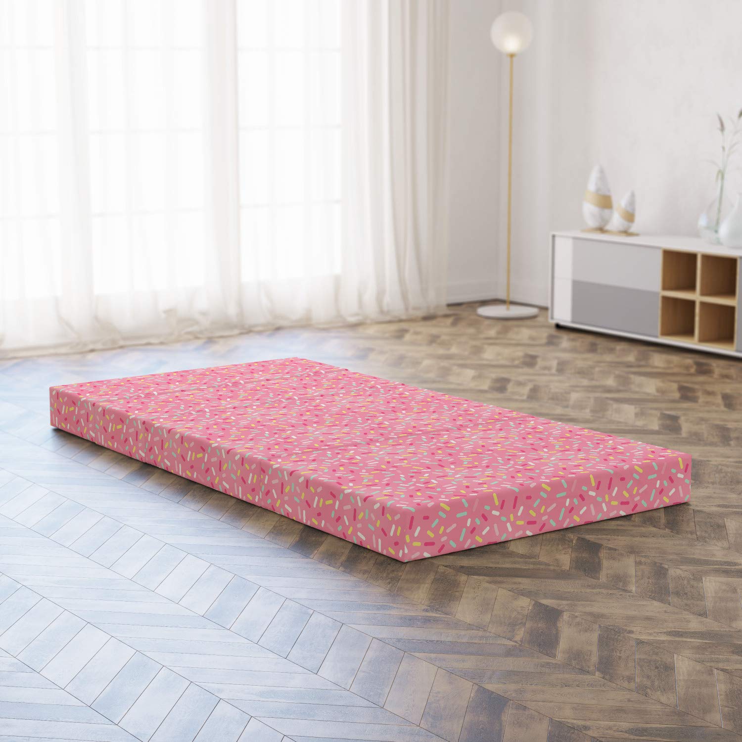 Ambesonne Pink and White Foldable Mattress - Donut Sprinkles Design, 74.8