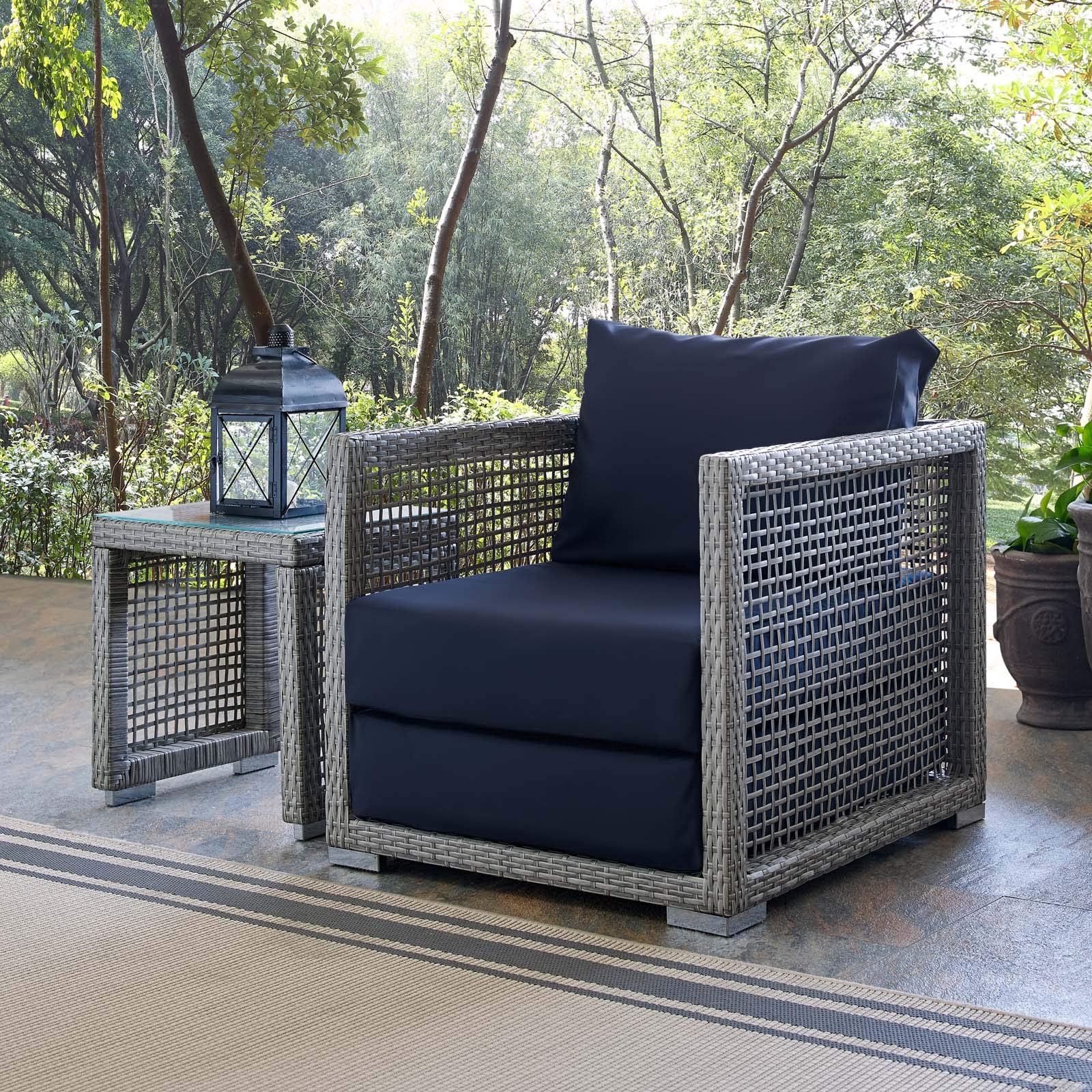 Modern Outdoor Patio Lounge Chair - Rattan Wicker Armchair for Balcony & Garden - Comfortable Gray Furniture for Relaxing, Sunbathing & Backyard Decor