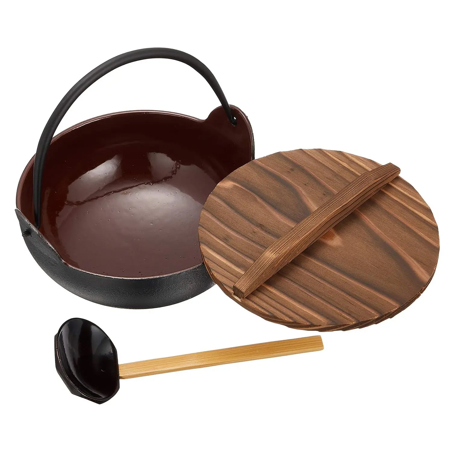 Premium Chubu Cast Iron Inaka Hot Pot with Ladle - Traditional Japanese Nabe Pot for Home Cooking, Camping & Family Gatherings