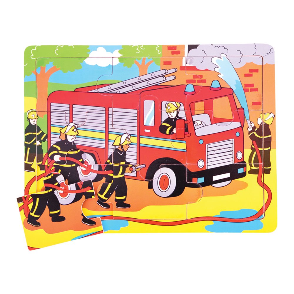 Bigjigs Toys Wooden Fire Engine Puzzle for Kids – Fun and Educational Tray Puzzle for Toddlers, Preschool Learning, and Playtime Activities