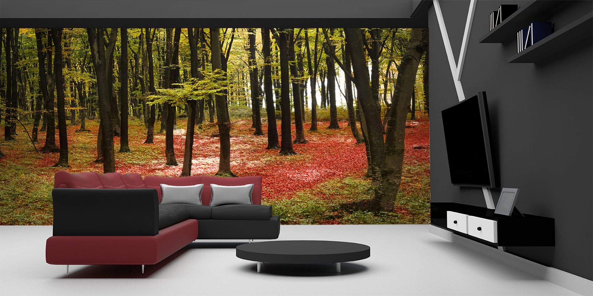 Stunning Red Forest Mural Wallpaper - Large 100