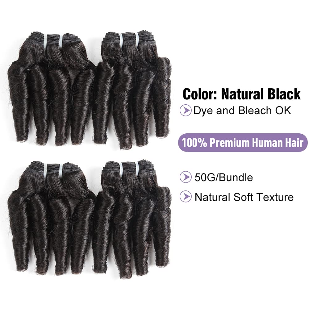 Brazilian Funmi Hair Loose Wave 4 Bundles - 100% Unprocessed Human Hair Extensions (8A Grade, 50g/PC, Natural Color, 8-8-8 Inch) for Short Curly Weave & Spiral Curls | Perfect for Daily Wear, Parties & Special Occasions