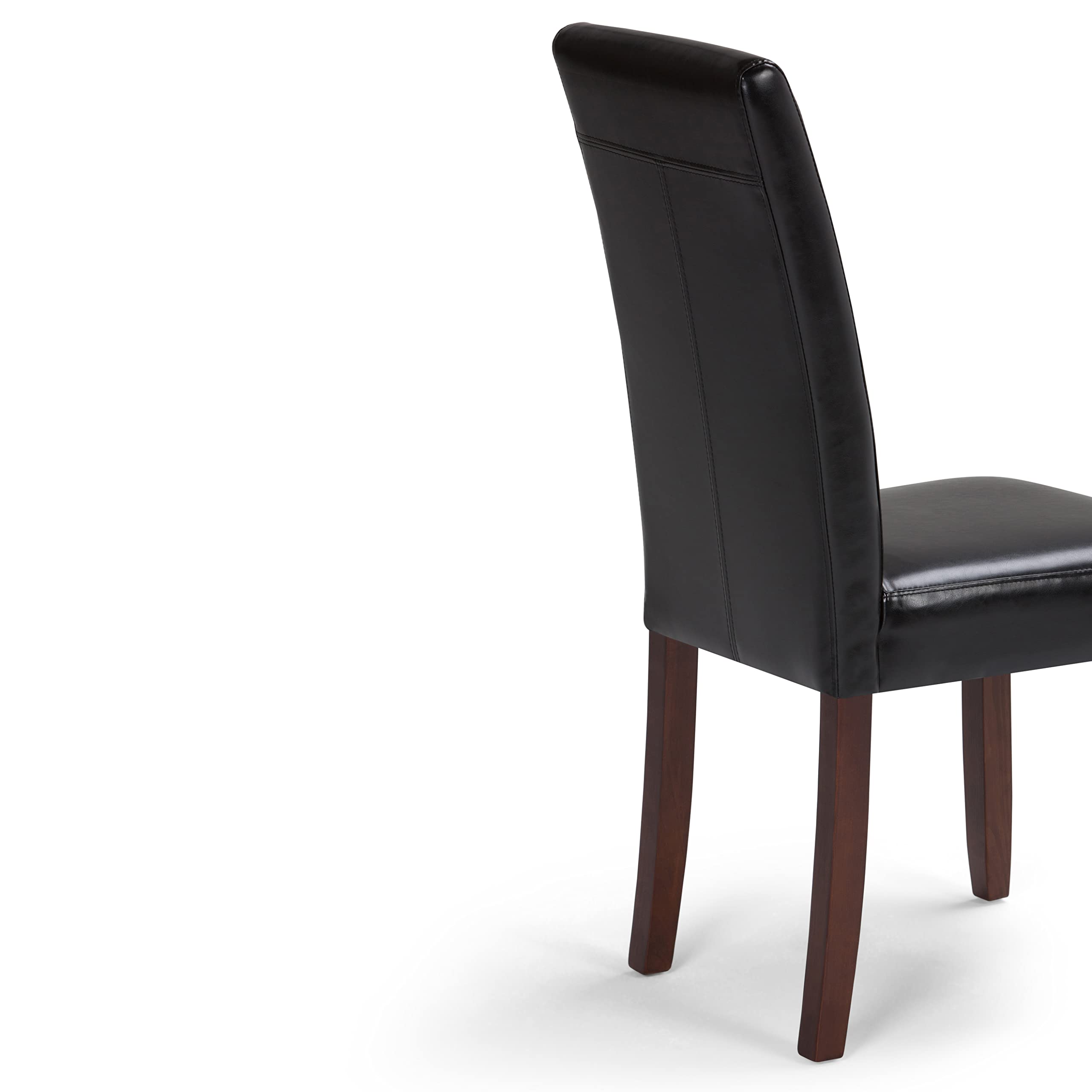 SIMPLIHOME Acadian Parson Dining Chairs (Set of 2) - Midnight Black Faux Leather & Solid Wood Square Upholstered Chairs for Dining Room | Modern Contemporary Style | Perfect for Home, Restaurant, and Office Use