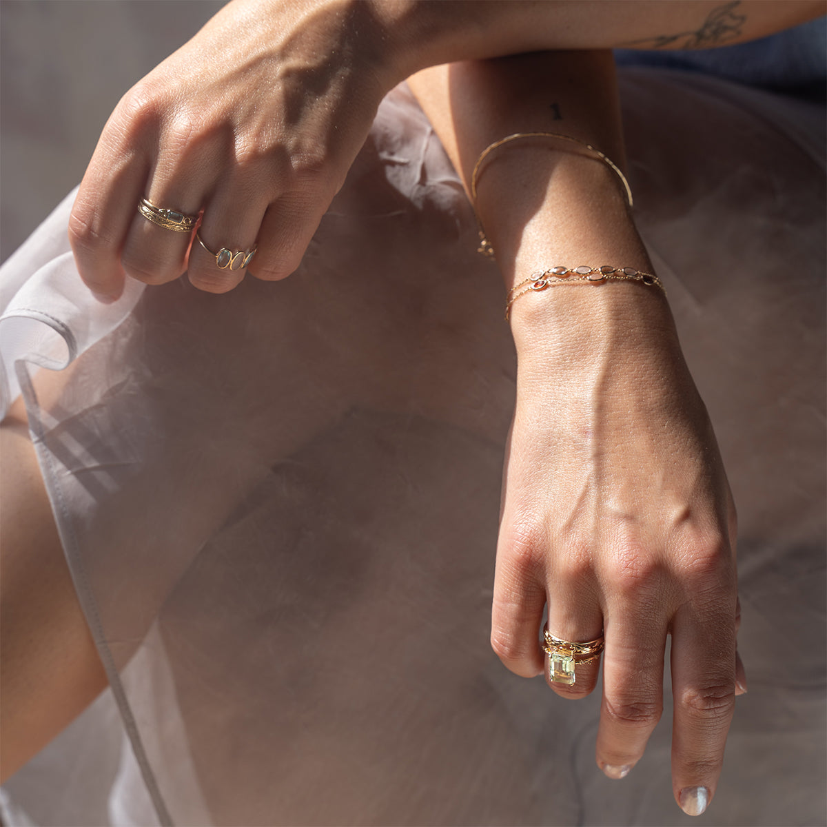 Solid Gold Daybreak Moonstone & Blue Topaz Ring - Elegant Dainty Jewelry for Women, Perfect for Weddings, Anniversaries & Everyday Wear