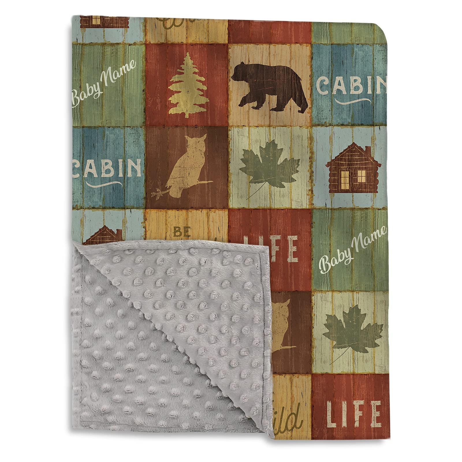 Personalized Custom Name Woodland Minky Dot Baby Blanket - Owl & Bear Design for Boys & Girls | Soft Nursery Blanket for Crib, Stroller & Gift Giving