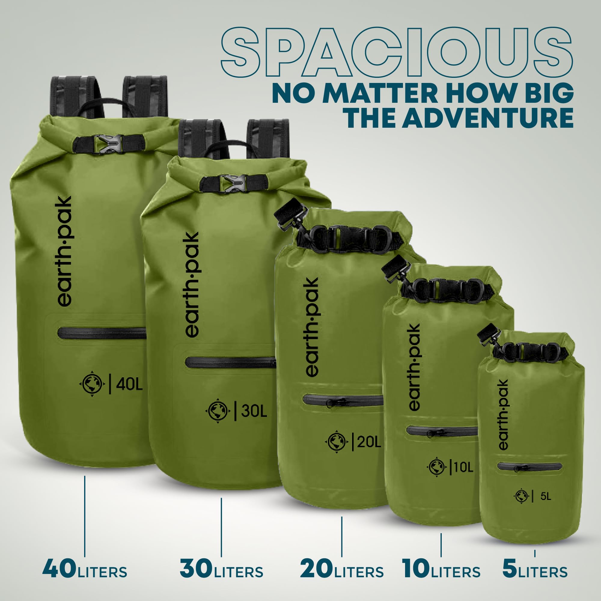 Earth Pak Waterproof Dry Bag Backpack with Zippered Pocket - Keeps Gear Dry for Kayaking, Swimming, Hiking & Beach - Includes Waterproof Phone Case for Outdoor Adventures