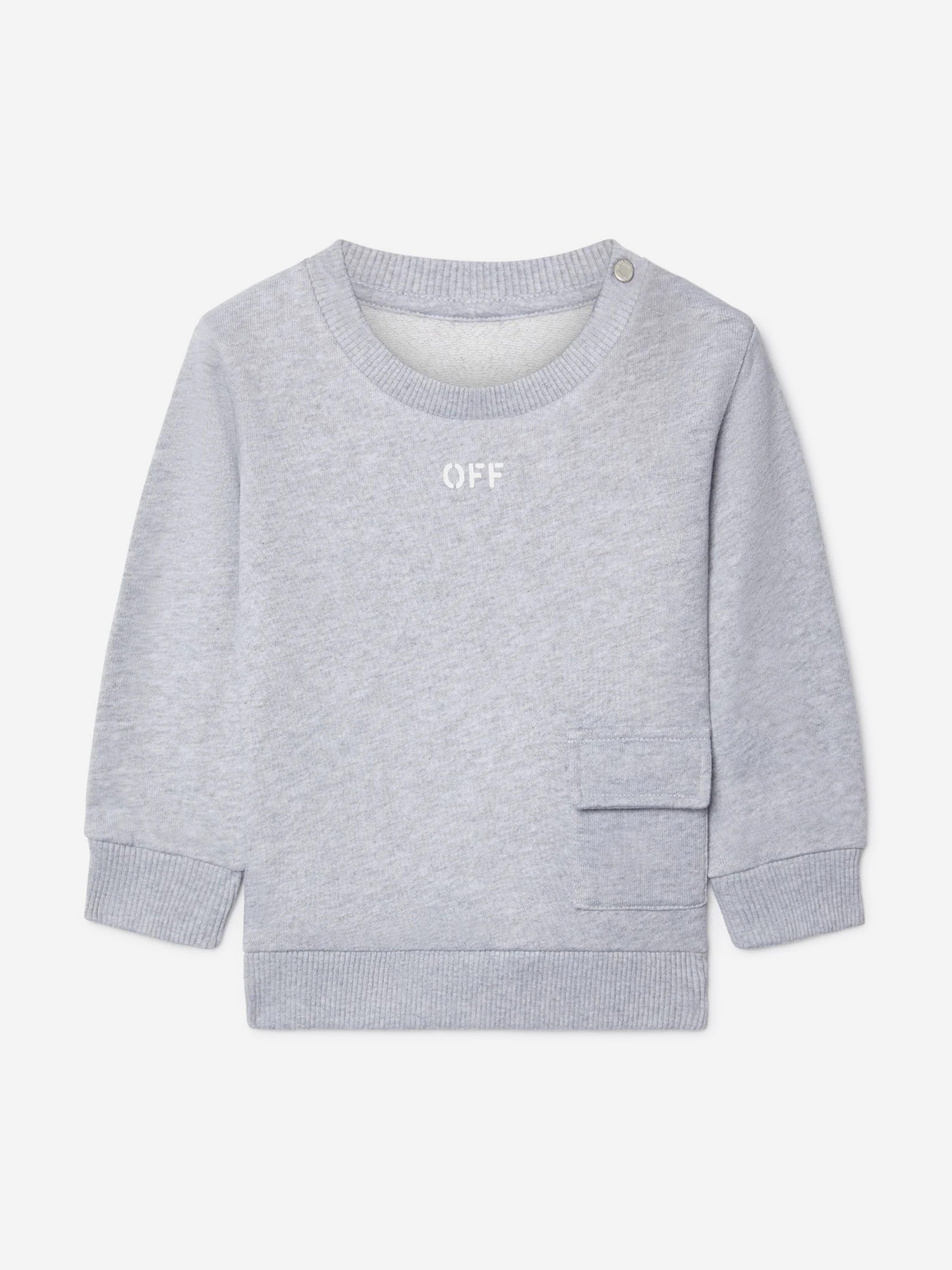 Stylish Grey Baby Boys Off Stamp Sweatshirt - Soft Cotton Pullover for Toddlers | Perfect for Playdates, Family Outings & Casual Wear