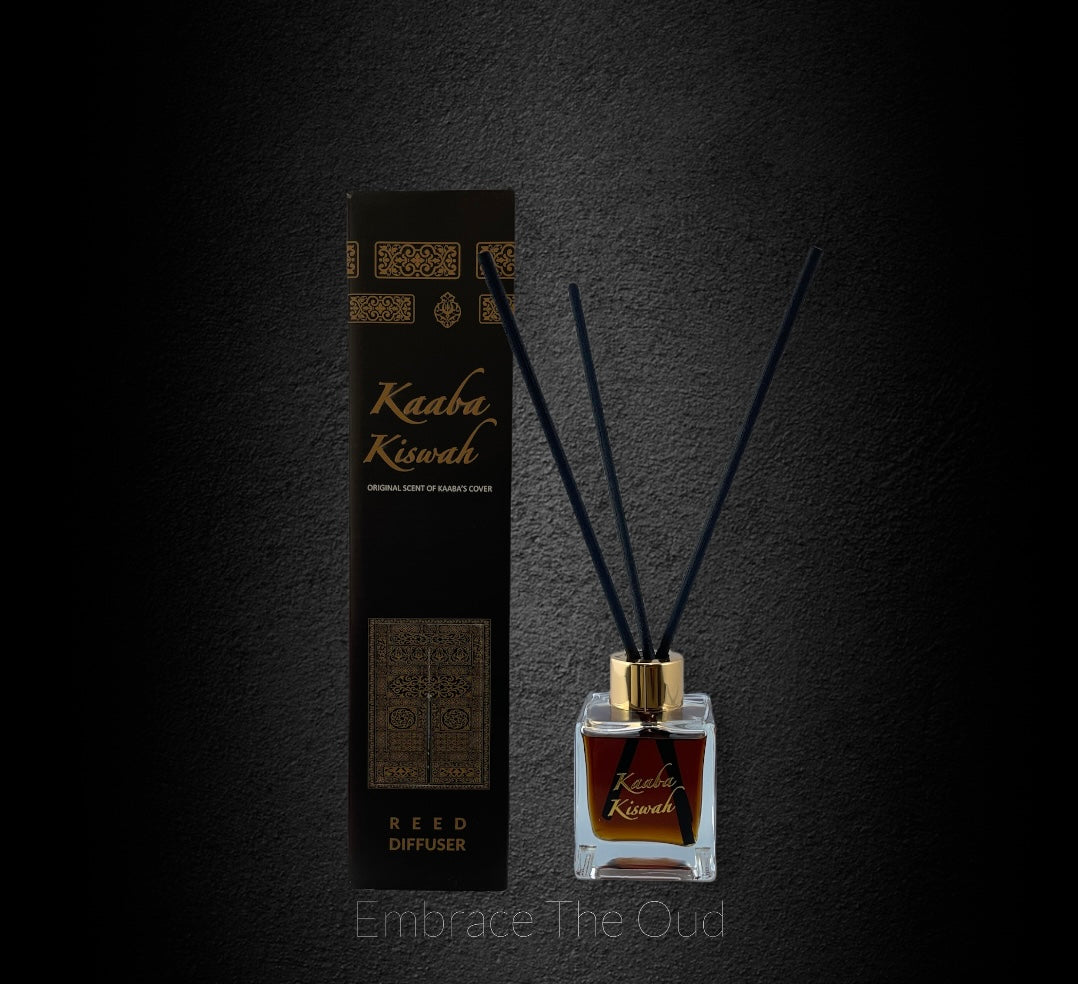 Premium Kaaba Kiswah Reed Diffuser - Elegant Islamic Home Fragrance Oil with Natural Rattan Sticks - Perfect for Living Room, Bedroom & Prayer Space Decor