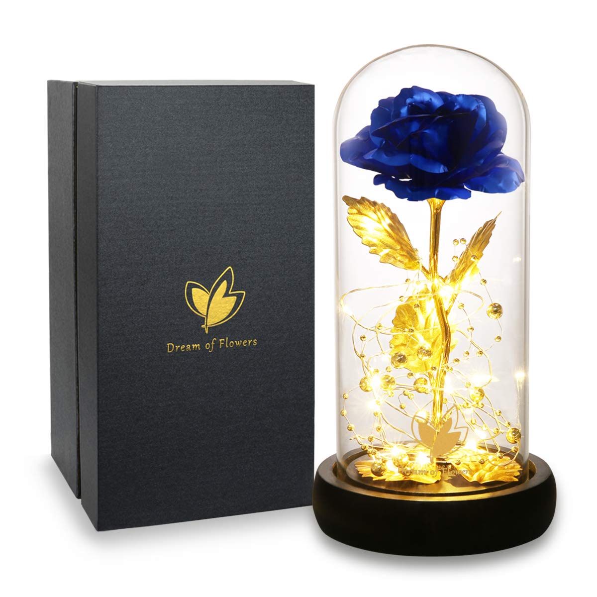 Eternal Blue Rose in Glass Dome - Artificial Infinity Rose Gift for Wedding, Anniversary, Birthday & Mother's Day | Unique Dating Present for Women | Home Decor & Romantic Gift Idea