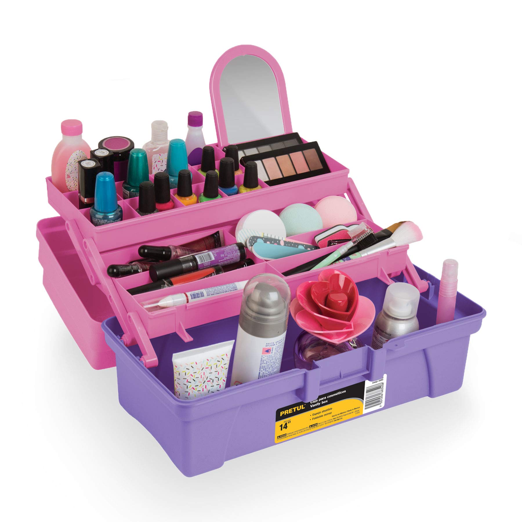 Pretul 14' Pink & Purple Cosmetic Organizer Box - Perfect for Makeup Storage, Travel & Vanity Organization