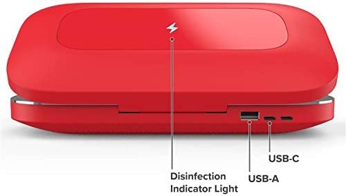 PhoneSoap Pro UV Smart Phone Sanitizer & Universal Charger | 360° UV-C Disinfection for iPhone, Samsung, Android | Kills 99.9% Germs | Wireless Charging Station | Perfect for Home, Office, Gym & Travel (Red)