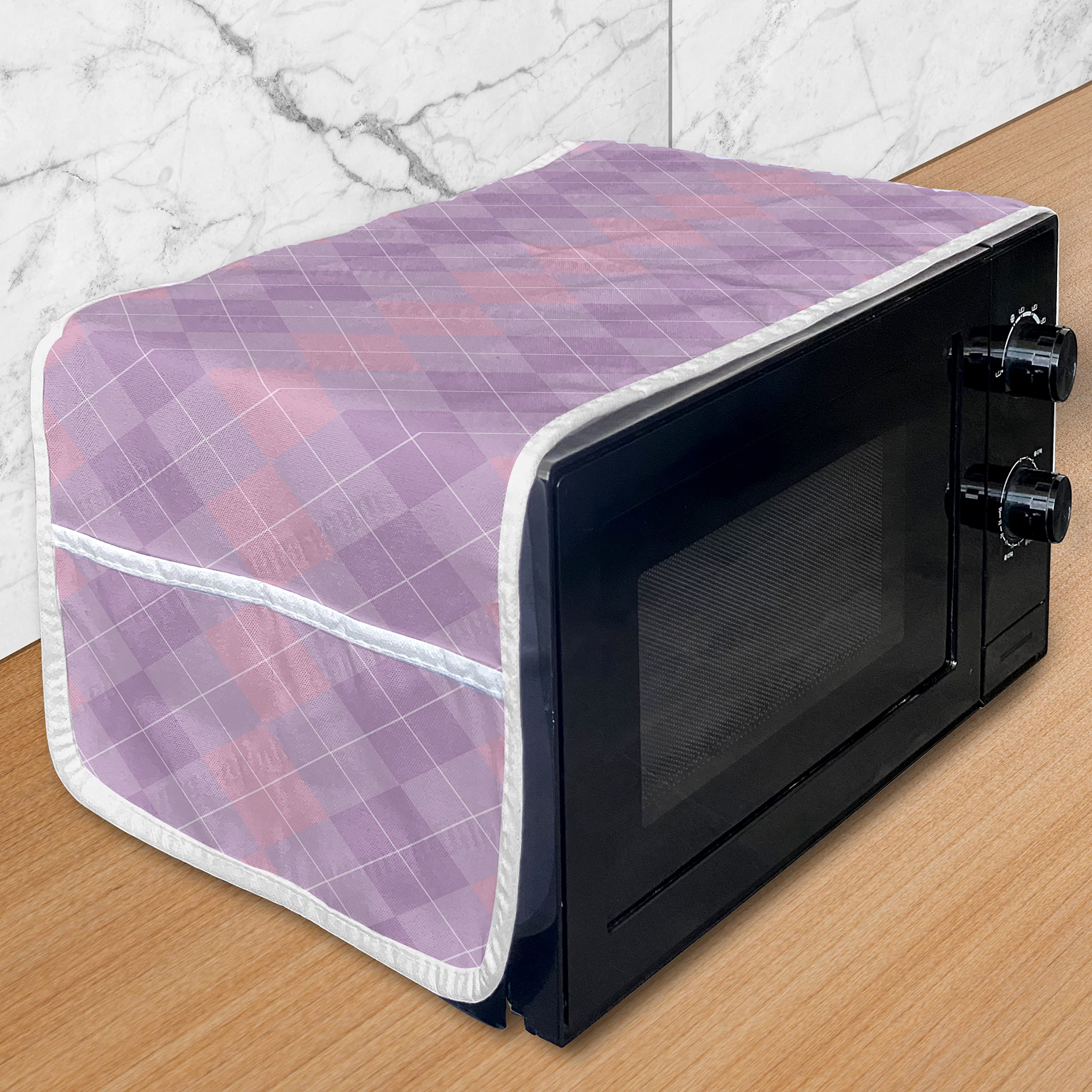 Ambesonne Argyle Microwave Oven Cover - Pastel Diamond Geometric Checkered Pattern, Waterproof Kitchen Organizer with Pockets, 36