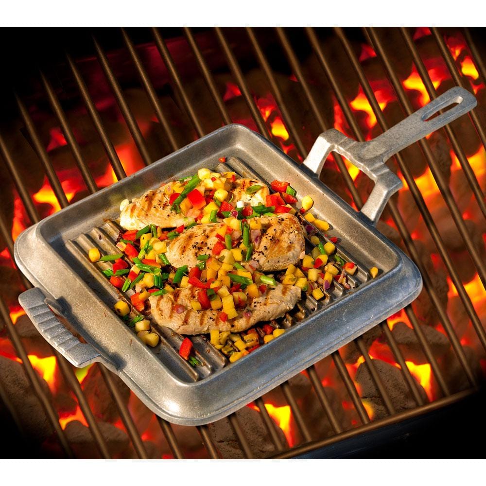 Premium Square Cast Iron Grill Griddle with Handles - Heavy Duty BBQ, Stovetop & Camping Cooking Pan for Steak, Pancakes & Outdoor Grilling