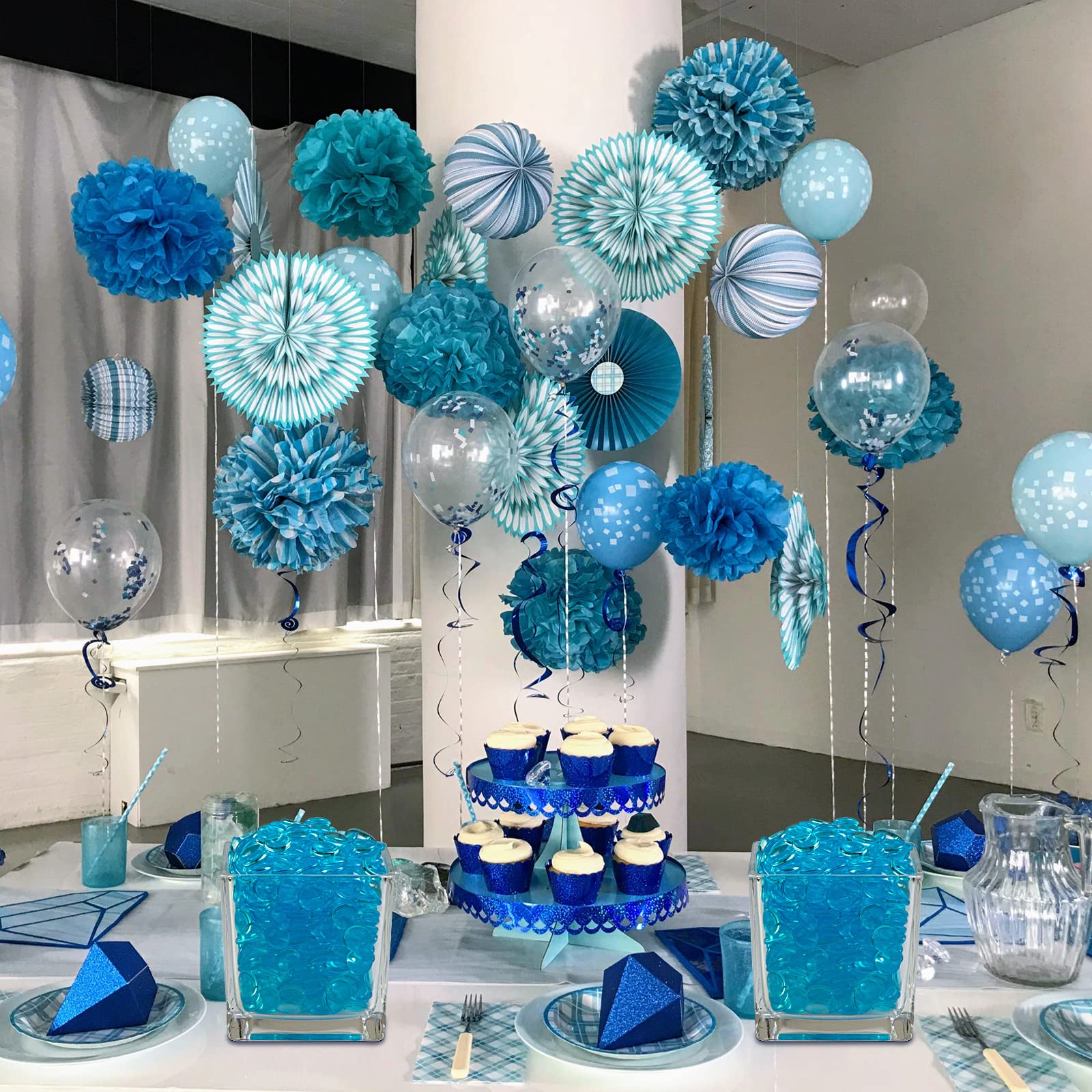 HappyFiller 630 PCS Lake Blue Acrylic Flat Marbles - Decorative Gem Stones for Vase Fillers, Wedding Centerpieces, Table Scatters | Perfect for Beach Theme Weddings, Party Decor, Candle Holders & Fish Tank Pebbles