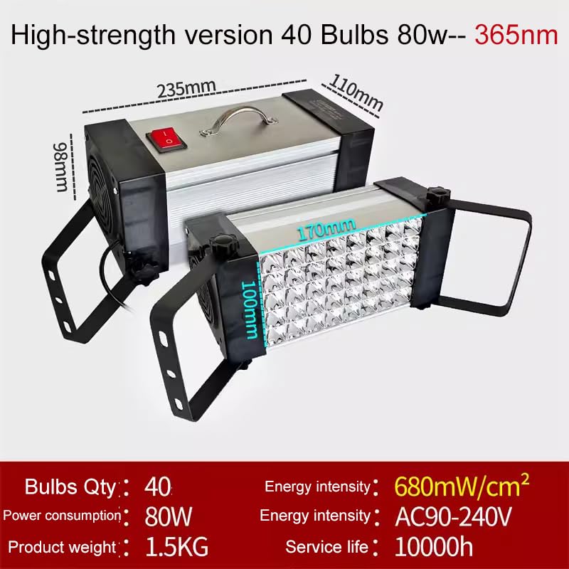High Power 80W 365Nm UV Resin Curing Lamp - Portable LED Air-Cooled UV Light for 3D Printing, Resin Shadowless Glue, LCD Screen Curing & Green Oil Research (Ideal for DIY Crafts, Jewelry Making & Dental Applications)