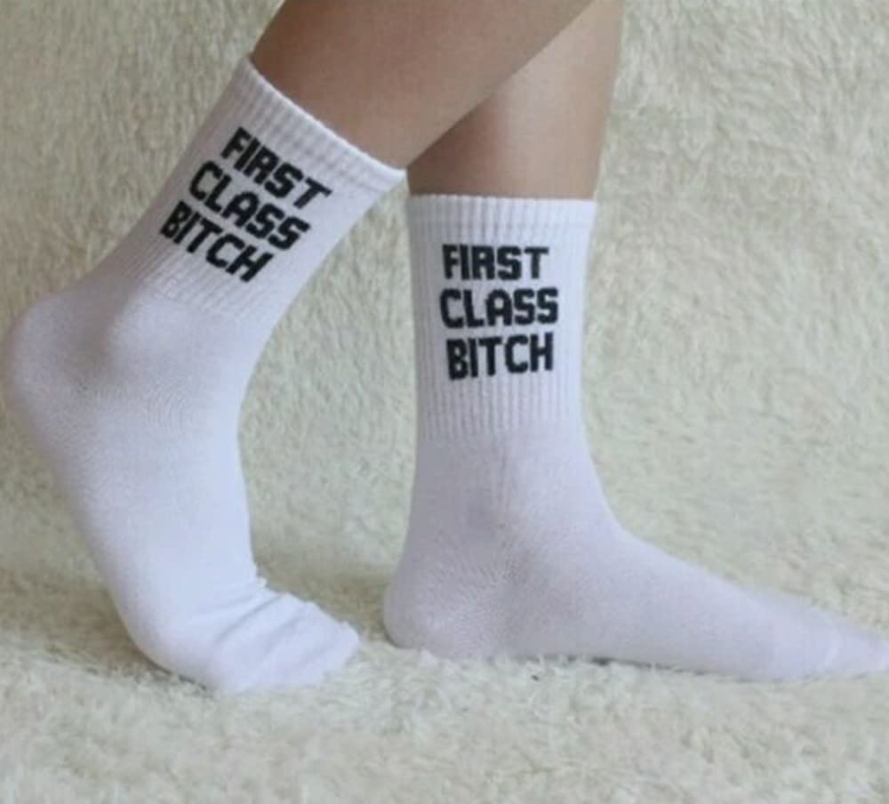 FUCK OFF Swear Word Printed Crew Socks - Funny Novelty Men's Tube Socks for Gag Gifts, Office Pranks & Punk Fashion