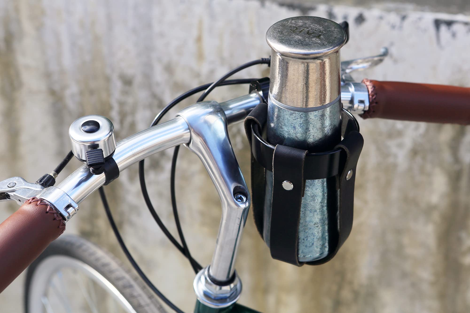 Black & Brown Leather Bicycle Cup Holder - Handlebar Coffee Mug Holder for Cycling, Commuting & Outdoor Adventures - X07-LBHCH (Shallow Version, Black) - Perfect for Coffee Lovers, Bike Commuters & Camping Trips