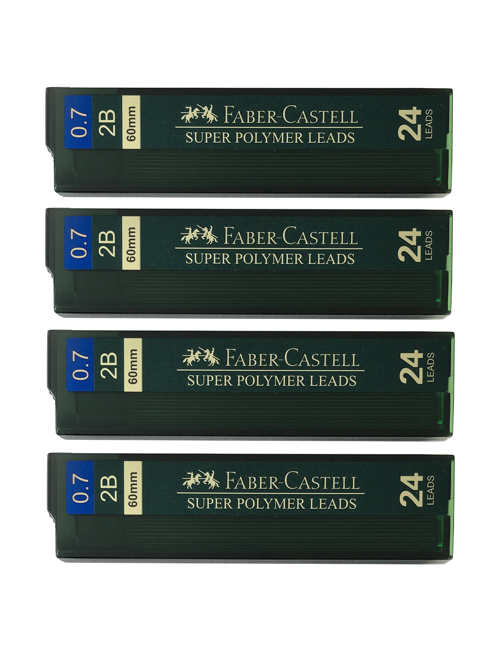 Faber-Castell 0.7mm 2B Super Polymer Premium Mechanical Pencil Lead Refills - 96 Leads (4 Tubes x 24) - Dark, Smooth & Strong for Writing, Sketching & Technical Drawing - Compatible with All 0.7mm Mechanical Pencils
