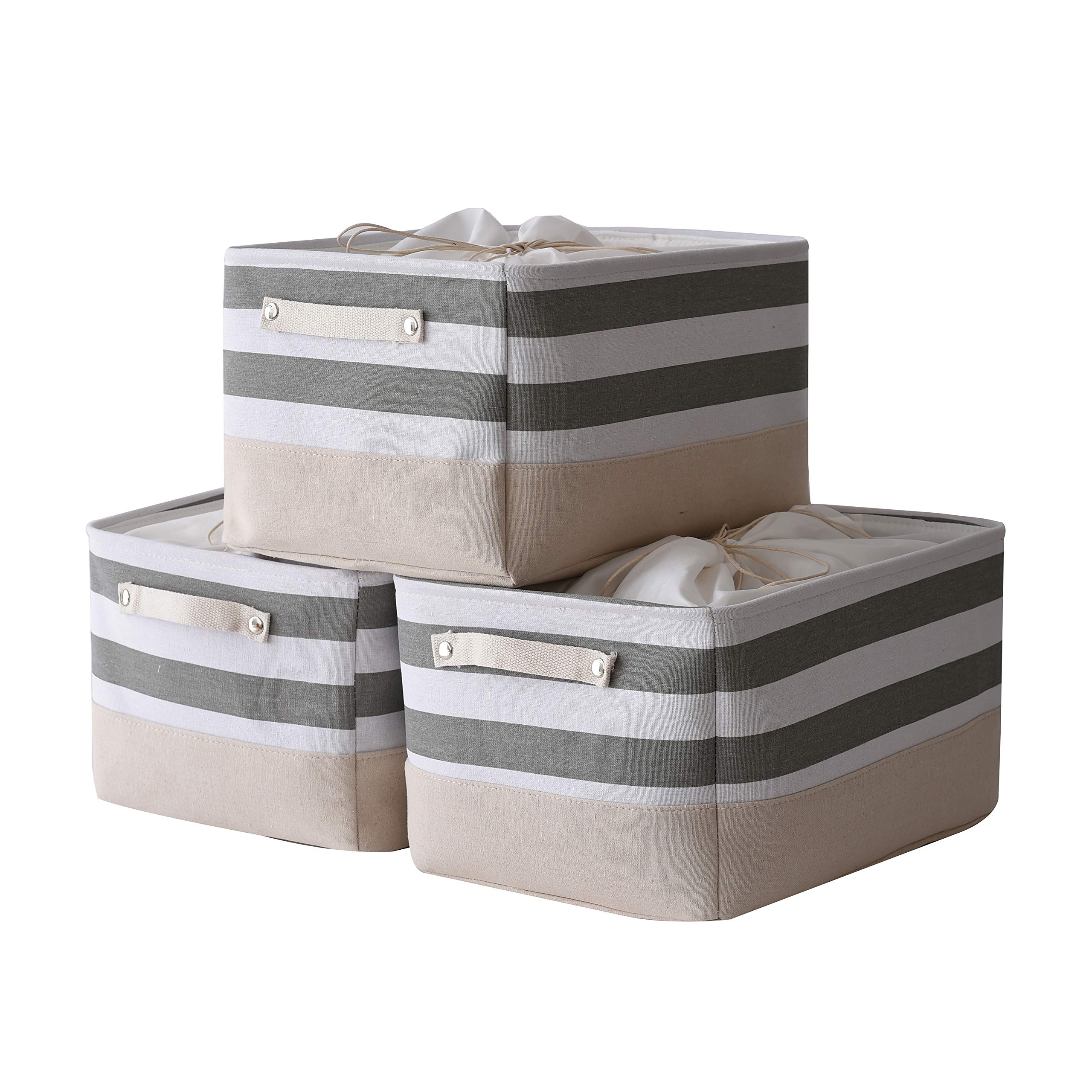 TheWarmHome Large Fabric Storage Bins & Baskets - 3 Pack Foldable Organizer with Handles for Shelves, Closet, Nursery, Toys (17.7
