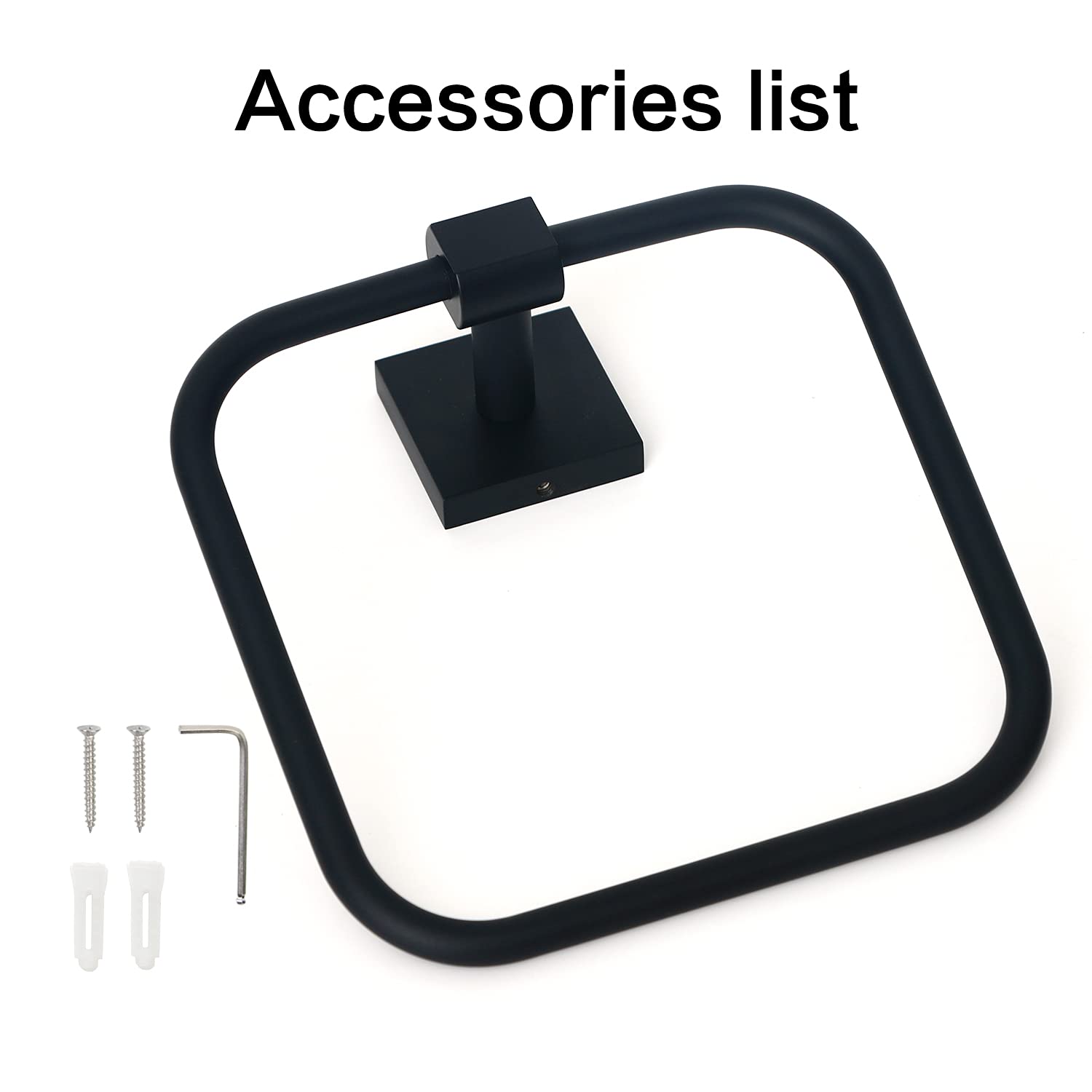 Stainless Steel Square Hand Towel Ring - Modern Matte Black Wall Mounted Bathroom Towel Holder for Kitchen & Guest Room - Durable & Stylish Home Decor Accessory