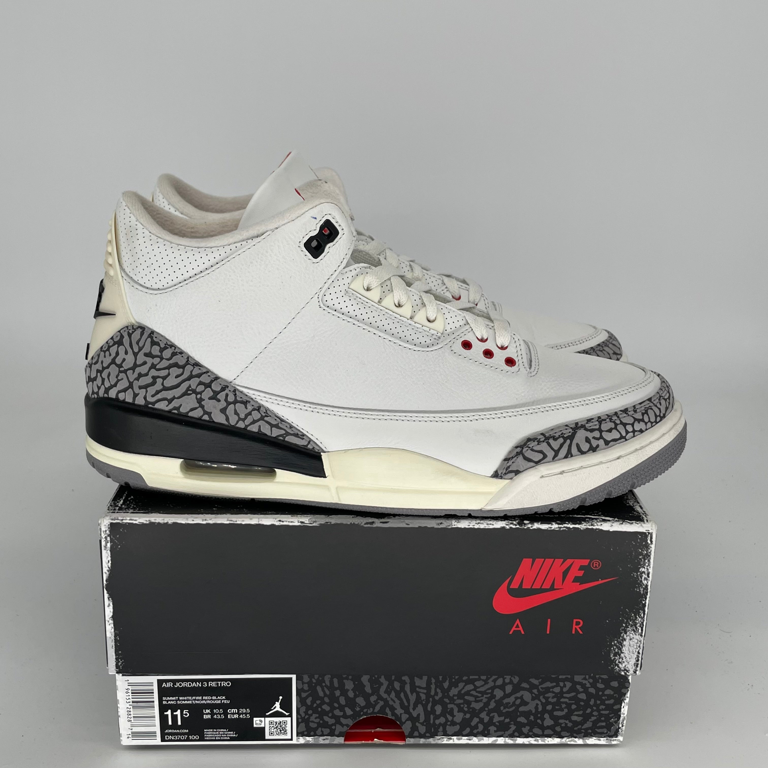 AIR JORDAN 3 White Cement Reimagined Retro Sneakers - Men's Size 11.5 (DN3707-100) - Authentic Basketball Shoes for Streetwear & Casual Outfits