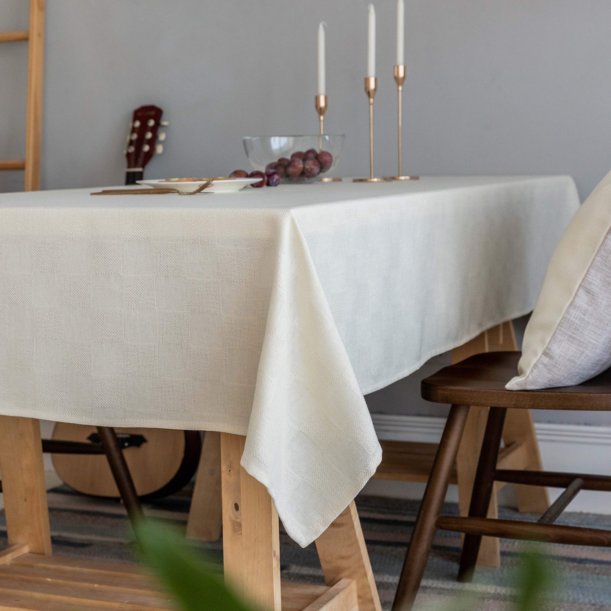 Premium Farmhouse Checkered Tablecloth - 52x52 Inch Cream Solid Kitchen Table Cover for Dining, Pantry & Farmhouse Decor | Washable & Durable for Everyday Use & Special Occasions