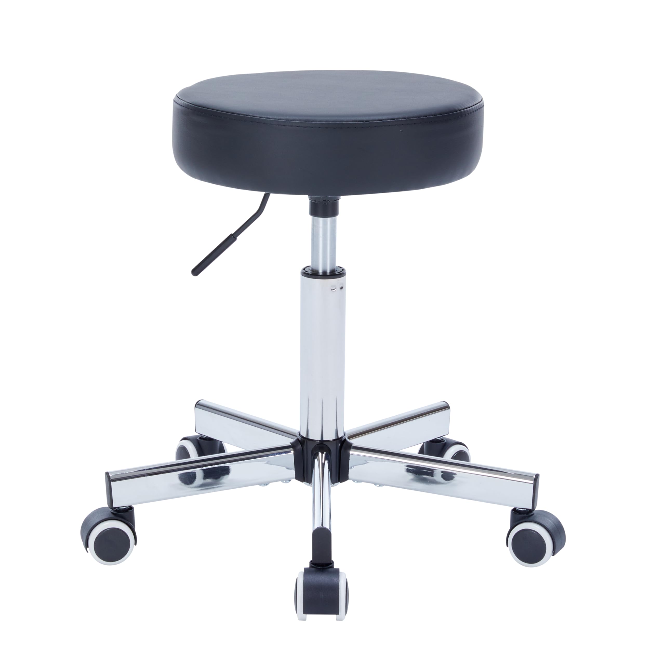 Adjustable Height Rolling Stool with Wheels - Black Faux Leather Medical Stool for Doctors, Nurses & Salon Professionals | Perfect for Exam Rooms, Hair Salons & Tattoo Studios