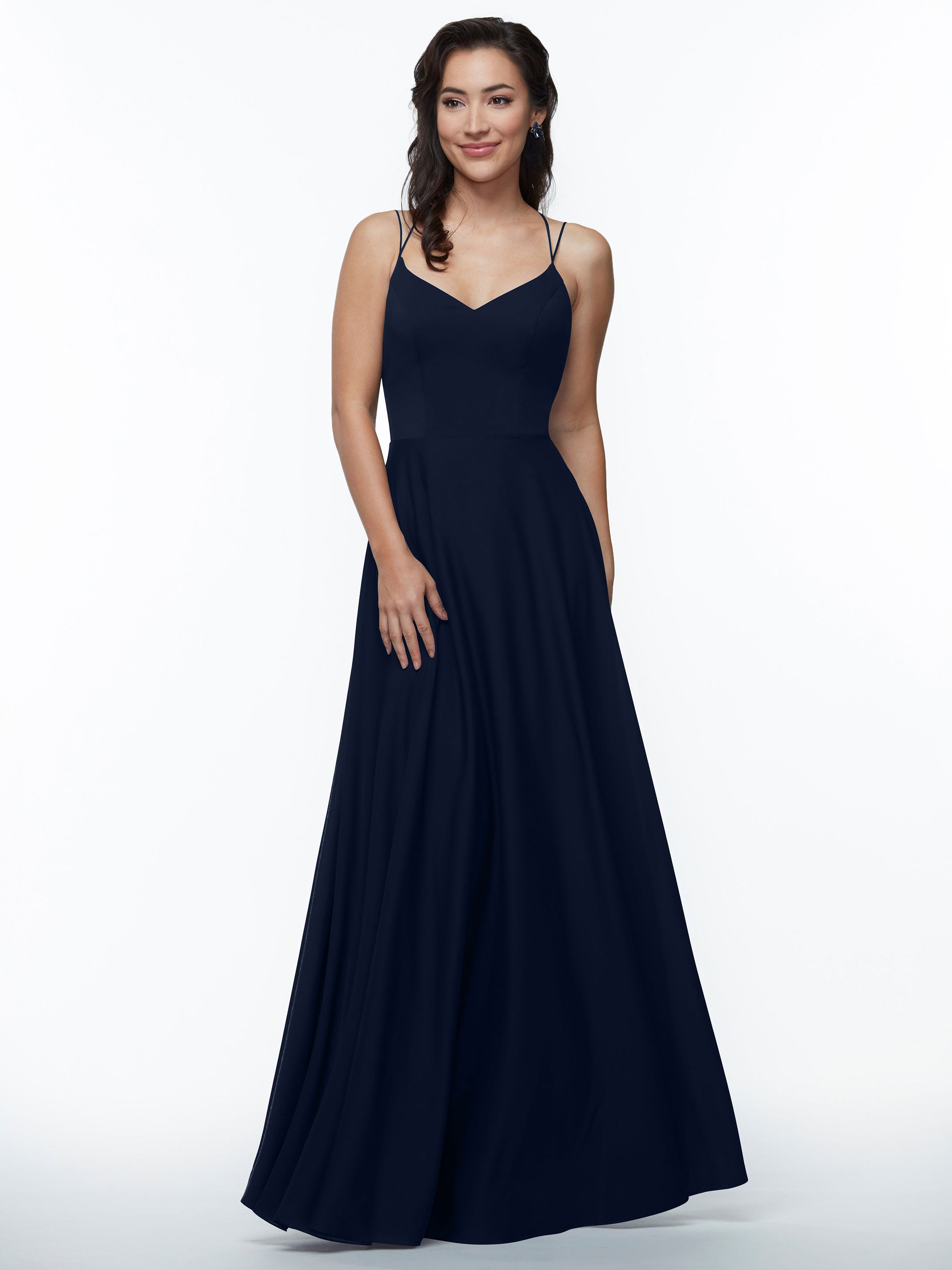 Elegant 83024 Stretch Chiffon A-Line Bridesmaid Dress with Pockets - Perfect for Weddings, Formal Events & Special Occasions