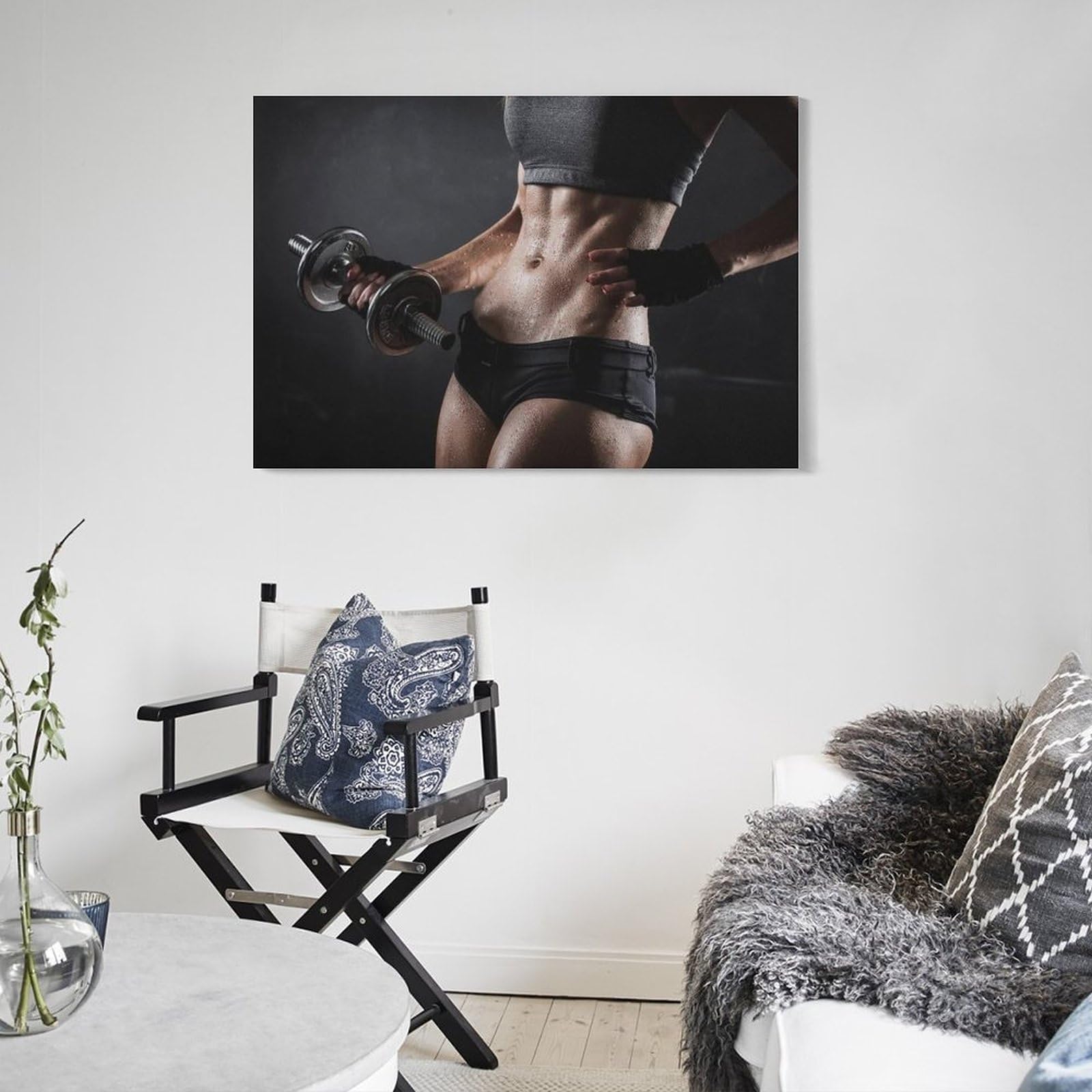 Fitness & Gym Wall Art - Motivational Dumbbell & Female Body Canvas Poster - Modern Home & Bedroom Decor - 16x24 Inches (40x60cm) - Perfect for Workout Rooms, Home Gyms & Inspirational Spaces