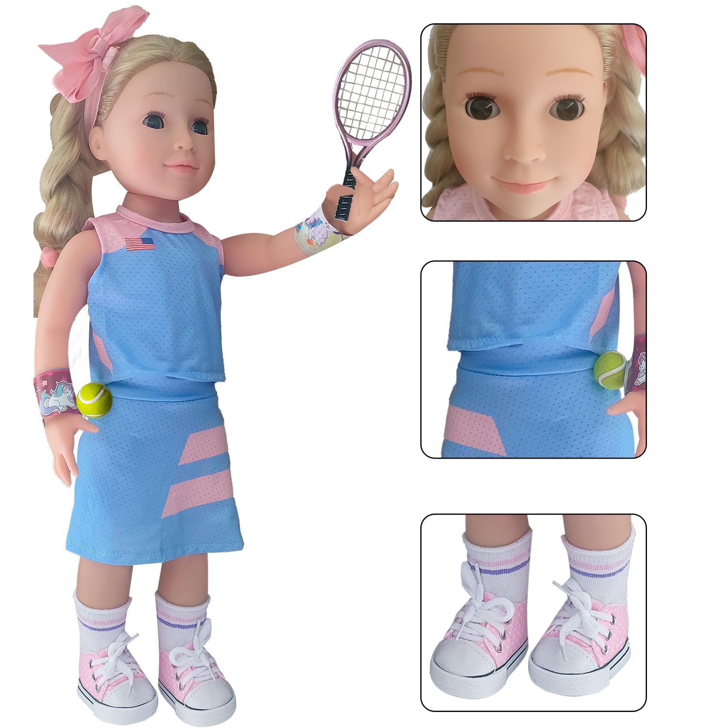 18 Inch Doll Clothes & Accessories Set - Tennis Sports Outfits for 18