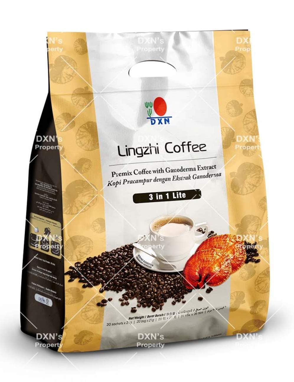 DXN Lingzhi 3-in-1 Lite Coffee - 20 Sachets (8 Pack) - Organic Ganoderma Mushroom Coffee Mix - Energy Boost & Immune Support - Perfect for Morning Routine, Office Work & Travel