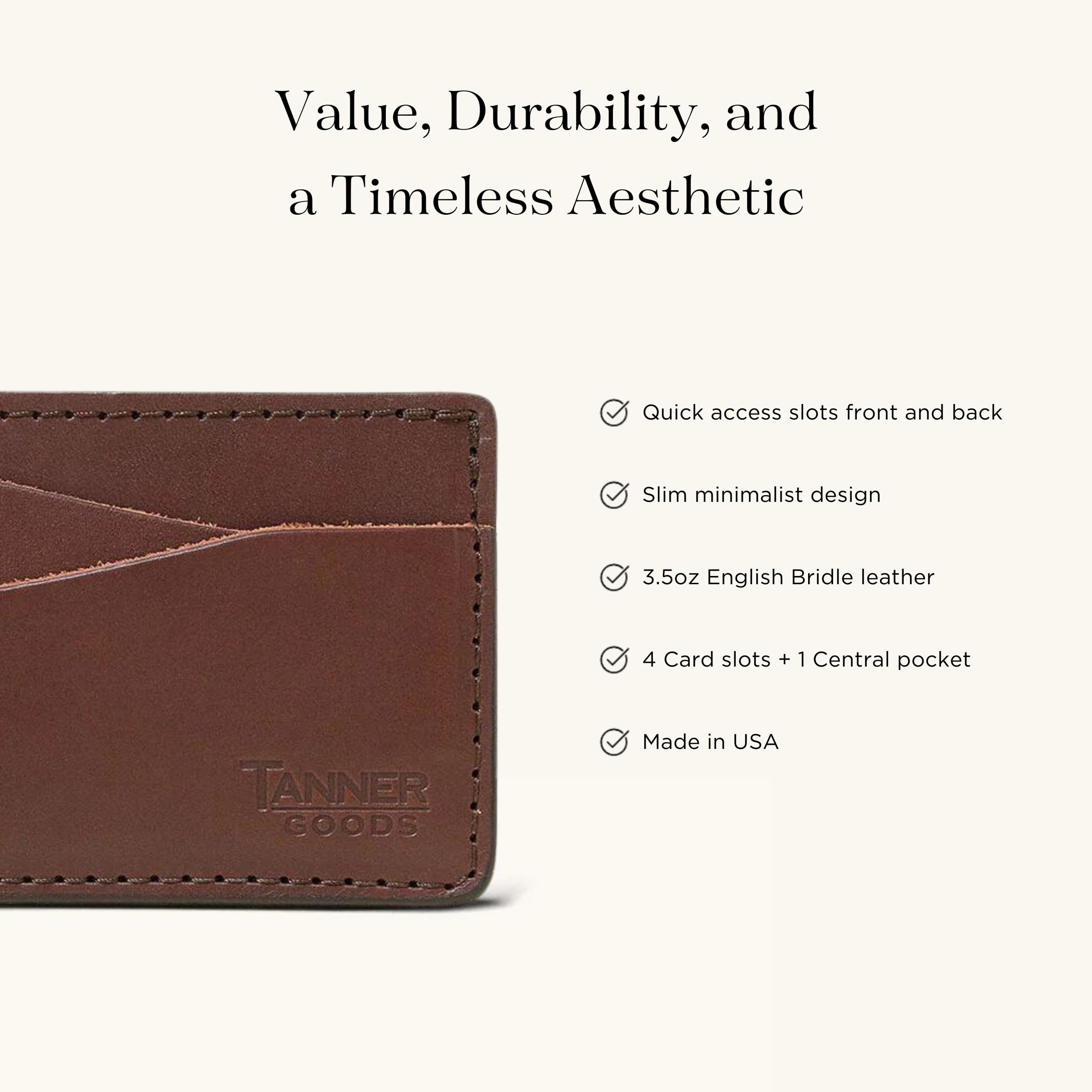 TANNER GOODS Men's Leather Wallet - Slim Front Pocket 4 Card Holder, Journeyman Series in Cognac Brown | Perfect for Everyday Carry, Travel & Minimalist Lifestyle