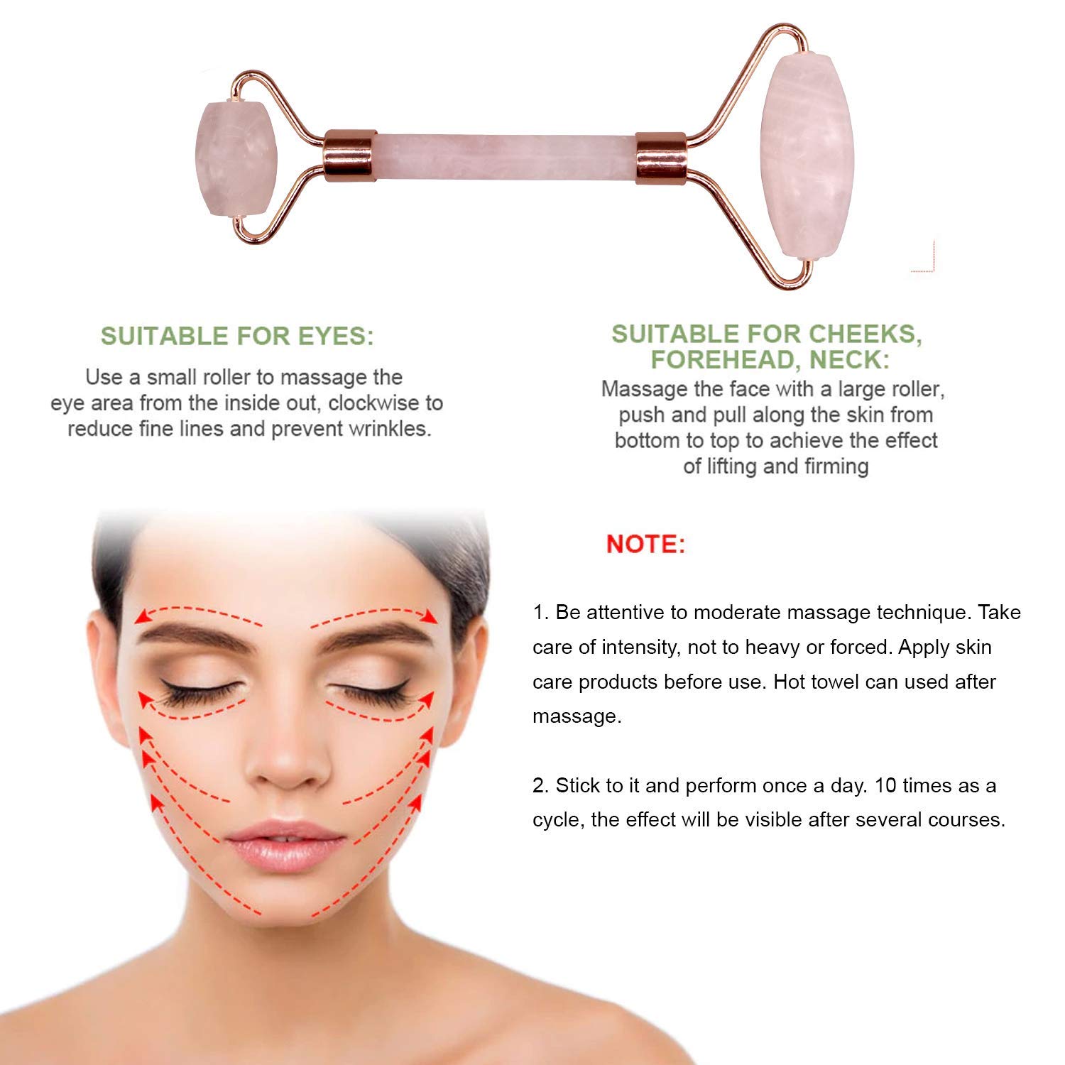 100% Natural Jade Roller for Face & Neck - Double Sided Facial Massage Tool for Toning, Firming & Serum Application | ORILEY MXD7-6 | Beauty & Skincare Essential for Relaxation & Anti-Aging