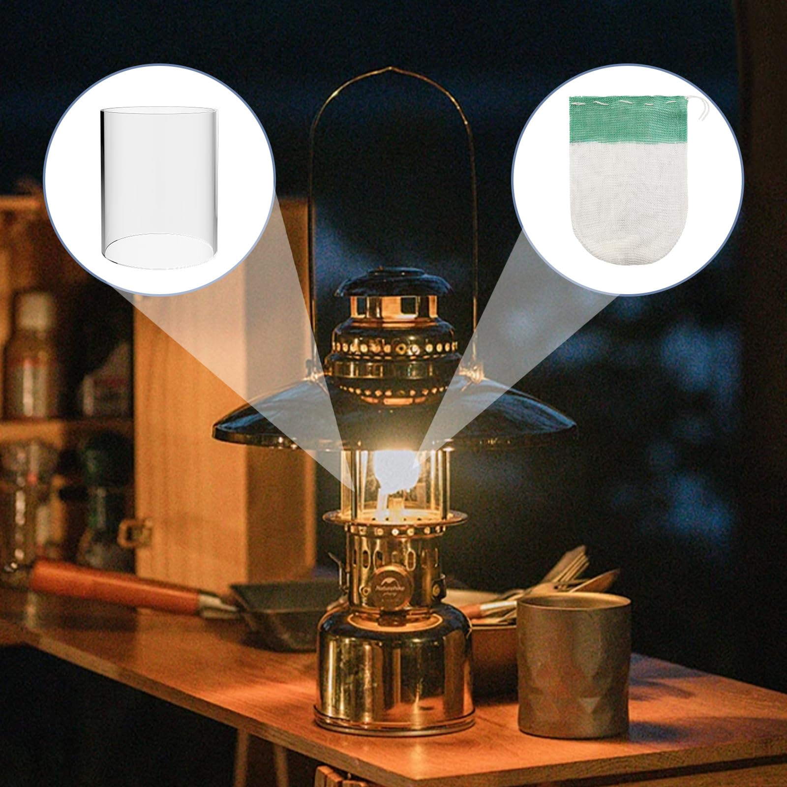 10 Pcs U-Shape Lantern Mantles with Replacement Glass Globes - Standard Cylindrical Lamp Shade for Gas, Kerosene & Propane Lamps - Perfect for Outdoor Camping, Hiking and Emergency Lighting